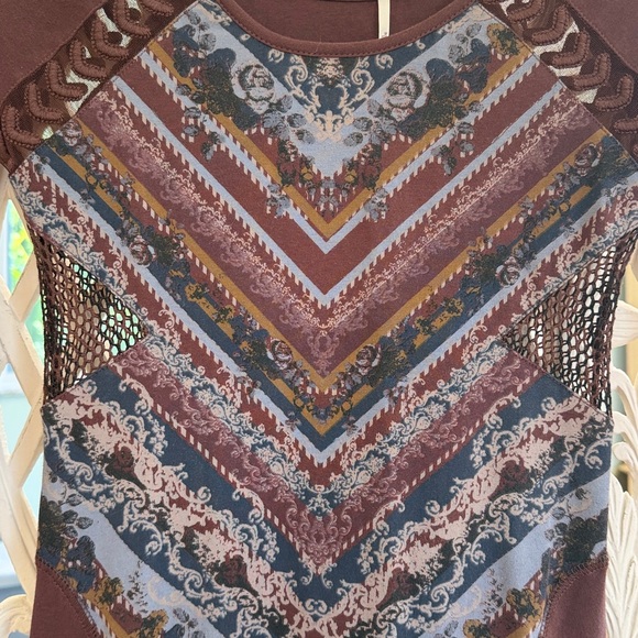 NWT / Free People / Brown and Gray Long Sleeve Dress - Picture 4 of 6